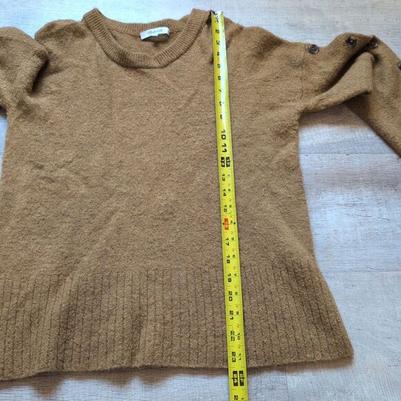 Madewell Crewneck Pullover Sweater Wool Blend Rustic Gold XS Buttons - Picture 4 of 7